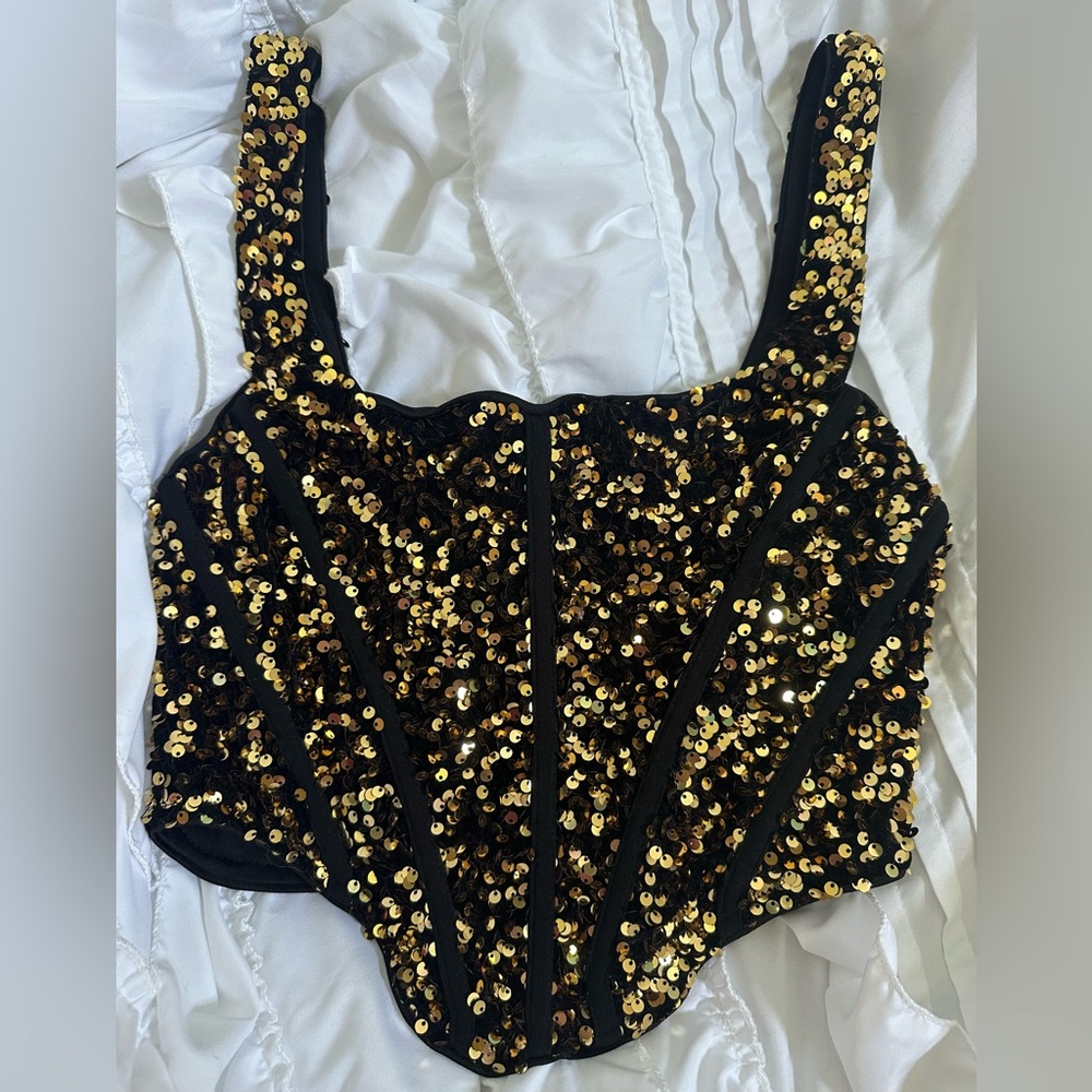 Rare London Gold Sequin Corset Top Women’s Size Small